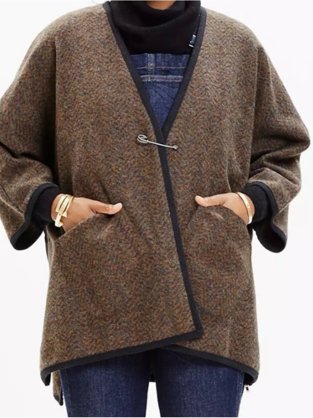Madewell Women’s Wool Blend Herringbone Brown Cottagecore Poncho Shawl